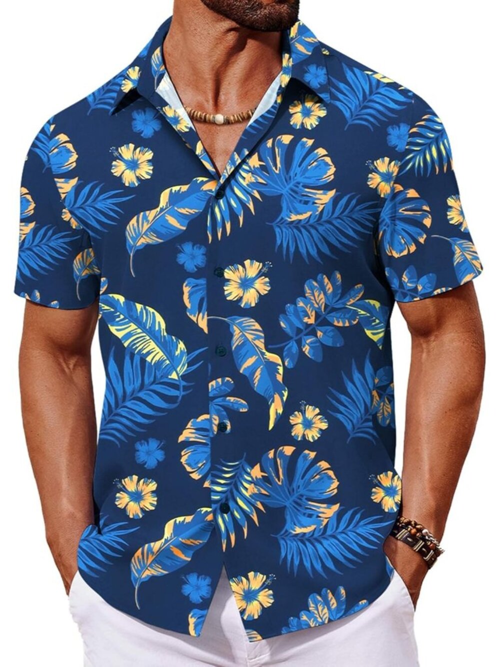 Men's Navy 2 Hawaiian Short Sleeve Tropical Floral Summer Button Down Shirts